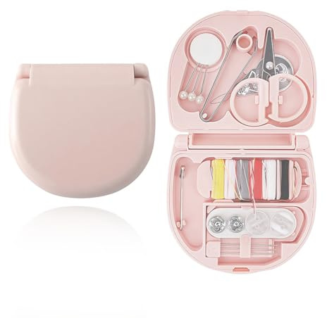 JUGUTA Juego De Costura Básico, Mini Juego De Costura De Viaje Para Niños, Práctico Kit De Costura Con Amplio Juego De Accesorios De Costura, Incluye Bobina, Aguja, Hilo Y Tijeras, Juego(Rosa)