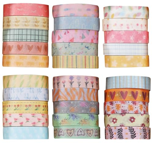 ZXTGBQ 30 Rotoli Washi Tape Set, Nastro Decorativo per Mascheratura, per Fai da Te, Diari, Carte, Diario, Scrapbooking, Planner