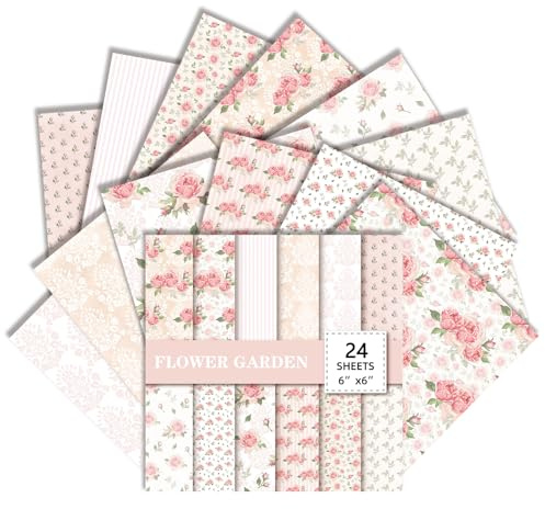 EAZHOP 24 Sheets Floral Scrapbook Paper 6x6 Inch Vintage Patterned Paper Single-Side Decoupage Papers Sheets for Scrapbooking Card Making Journaling Craft Supplies and DIY Projects (C)