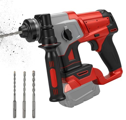 Roadtime 1200W Akku Kombihammer und Bohrlöcher 2-in-1 kompatibel mit Milwaukee 18V Akku(ohne Akku),3 J Bürstenlos Bohrmaschinen 3500rpm,Schlagbohrmaschine Bohrschrauber mit 3x Drill Bit SDS PLUS