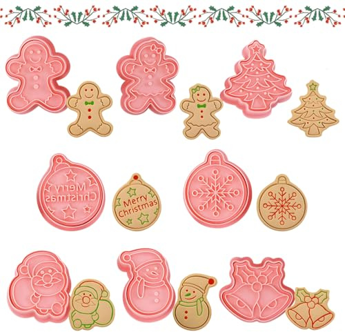 SilverChry Emporte Piece Patisserie Noël, 8 Pcs Emporte Pièce Personnalisé, Moule Biscuit Noel, Emporte-Pièces Plastique pour Decoration Patisserie Fabrication de Biscuits Sandwich Fondant (Style G)