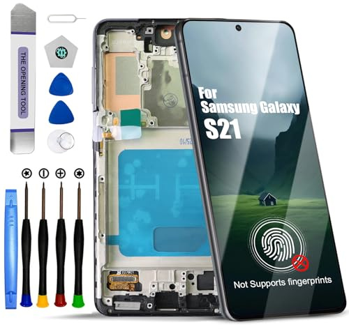 DTD Pantalla para Samsung Galaxy S21 5G SM-G991B, SM-G991B/DS LCD, Repuesto de Pantalla táctil con Herramientas (Negro con Marco, sin reconocimiento de Huellas Dactilares)