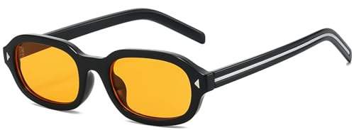 CIKJUK Lunettes de soleil rétro rectangulaires pour femmes et hommes - Verres rectangulaires vintage petits pour une protection UV400 - Lunettes de soleil, noir/orange