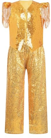 YOOJIA Niña Traje Disco Metálico Trajes Jazz Brillantes Ropa Baile Niñas Oro 11-12 años