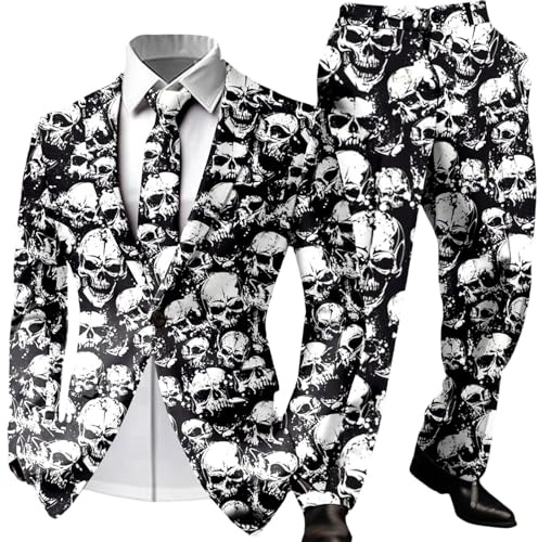 Costumes pour hommes, costume imprimé Halloween pour fêtes et événements, tenue de soirée élégante pour hommes, parfaite pour les rassemblements à thème et les occasions festives, design (1-Black, M)