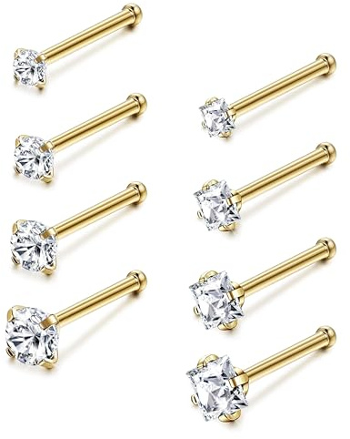 Jstyle 20G 8 Pcs a Set Stainless Steel Nose Rings Studs Piercing Body Jewelry 1.5mm 2mm 2.5mm 3mm G