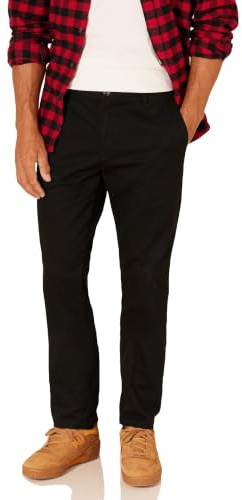 Amazon Essentials Herr Slim-Fit Skrynkelbeständig platt framsida Chino-byxa, svart, 38 B x 32 L, Svart, 38W / 32L
