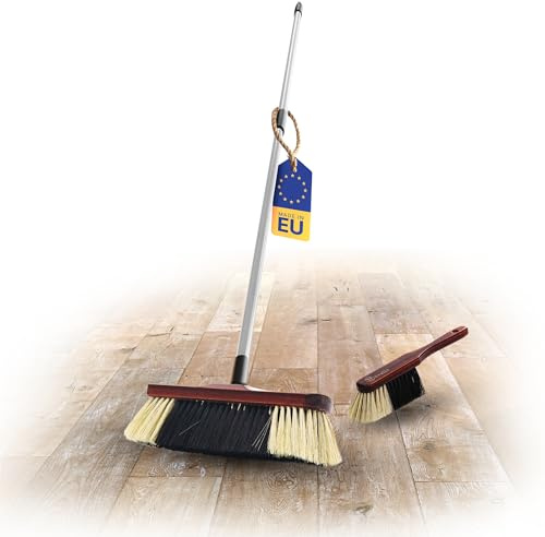 Novaliv Handfeger und Zimmerbesen mit Stiel I Rosshaarmischung I feines Tierhaar I Handbesen Holz I Stubenbesen Naturhaarbesen Handkehrer Hand Brush Broom