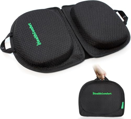 IHEALTHCOMFORT Small Travel Seat Cushion,Gel Memory Foam Seat Cushion,Supportive Butt Pillow,Portable and Foldable for Long Sitting Hours on Stadium Airplane Car Seat