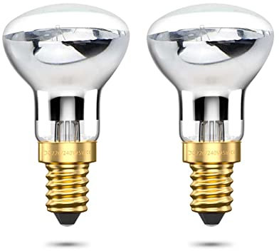 DoRight R39 E14 Bombillas reflectoras, bombilla de lámpara de lava 25W 240V foco reflector blanco cálido 2400-2600K para luces colgantes de dormitorio (paquete de 2)