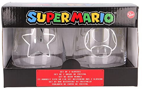 Juego de 2 Vasos de Agua de Cristal de 510 ml de Super Mario