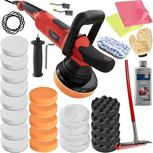tectake® Exzenter Poliermaschine, 810 Watt, Exzenter Poliermaschine Auto, Kratzer Entferner Auto für Autopolitur, Flugrostentferner Auto, Glaspolitur Autoscheibe, Scheinwerfer Polierset - 28tlg