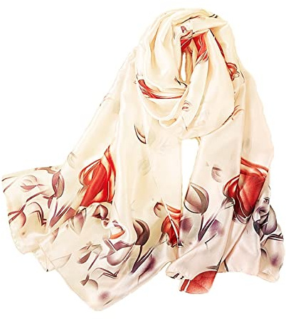 WEIGEER Silk Scarf Women Écharpe en soie pour femmes Foulard en mousseline Bufanda Chiffon Shawl Panuelo de seda Stain Neckerchief Head Wraps Beach Shawl Vintage Painting pañuelo de gasa (Blanco)