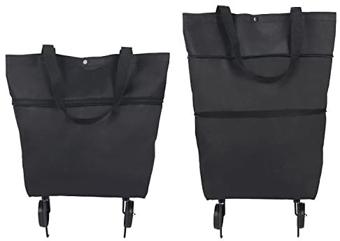 Ruiqas Faltbare Shopping Utility Trolley Tasche auf Rädern Klapp Einkaufen Resuable Lebensmittel Tasche für Shopping Reise (Schwarz)