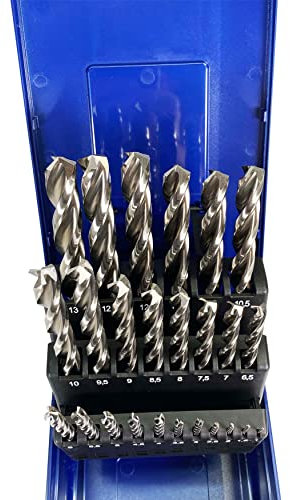 WELDINGER HSS-Co DIN 338 Metallbohrerset Typ N dreischneidig Kreuzanschliff 25-teilig 1-13,0 mm 0,5 mm steigend (Spiralbohrer)