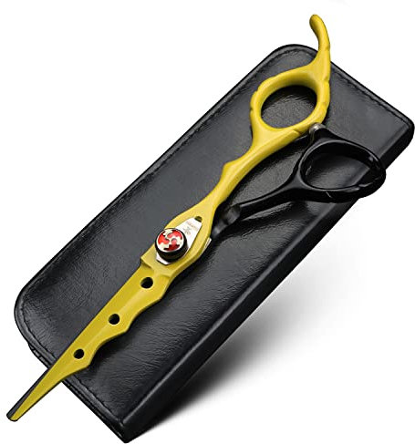 Tondeuse à cheveux élastique jaune JP9cr18-6 pouces - En acier - Ciseaux de coupe et ciseaux à effiler - Outil de modelage de cheveux - Convient pour les familles ou les salons de coiffure