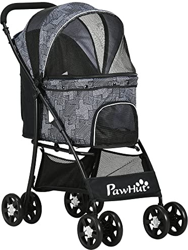 PawHut Dog Pram Dog Stroller Pet Pushchair with Universal Wheels, Brake for Small Breeds - Grey