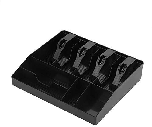 Kassenschublade mit 8 Gittern aus Kunststoff, Kasseneinsatz, Münzfach, ordentliche Aufbewahrung, Safe, Kassenschale, Organizer mit 4 abnehmbaren Clips (schwarz), weiteres Zubehör für Elektrowerkzeug