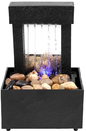 Tabletop Fountain with Light Battery/USB Operated Mini Indoor Water Fountain Feature Zen Meditation Fountain Decor Sound Relaxation Fountain Ornament for Table Office Home Bedroom (Fall)