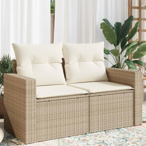 Festnight Divano da Esterno con Contenitore, Divanetto da Esterno 2 Posti, Divano Rattan Esterno, Divano da Giardino a 2 Posti con Cuscini in Polyrattan Beige