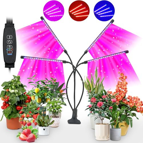 CNMTCCO Pflanzenlampe LED, 80 LEDs 4 Pflanzenleuchte Wachstumslampe 3 Licht-Modi & 10 Dimmstufen 360°Adjustable Schwanenhals ,3/9/12H Timer für große Pflanzen Blum