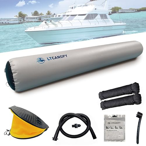 LTCANOPY Defensa Inflable para Barco de Alta Resistencia, 42 x 210 cm, Parachoques para Amarre de Yates, Muelle para veleros con Bomba de pie de Cuerda de Nailon Trenzado Doble de 10 m