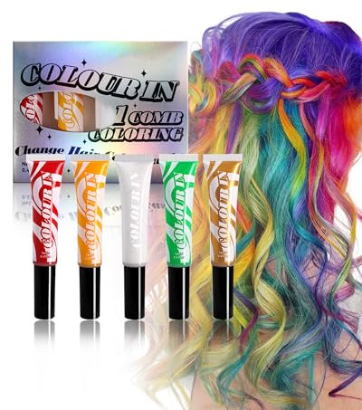 Teinture pour cheveux temporaire, 5 couleurs de craie pour cheveux Lavable Non toxique, Mascara pour cheveux lavable, Craies pour cheveux pour Oktoberfest Fasching Cosplay Party Noël Halloween-SetA