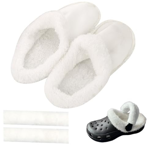 KASESSS Semelles Intérieures de Rechange pour Crocs, Doublure Chaude pour Sabots, Couverture À Lacets, Doublure en Fourrure Amovible pour Chaussures, Blanche, Longueur Interne de la Semelle 240 mm