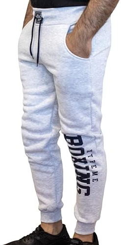 XTREME BOXING - Träningsbyxor, plysch bomullsjoggare för män, bra varma sporter för hem, gym, löpning, sport, jogging och fritid, Grå, S