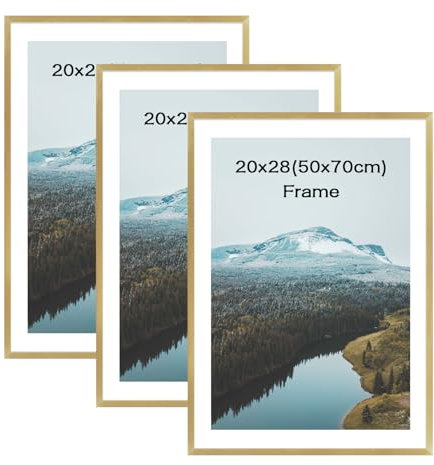 kollyseek Set of 3 50x70cm Picture Frame with Acrylic Glass 20x28in Photo Frame for Hanging and Display Modern Decorative Poster Frame for Desktop/Wall Mounting（Gold）