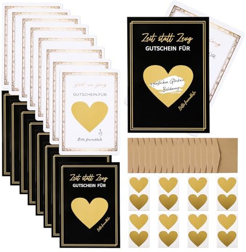 kodivenj 16 Stücke Zeitgutschein-Karte zum Ausfüllen, Rubbelaufkleber zum Beschriften, Rubbelkarte als Geburtstagskarte oder Gutscheinkarte zum Muttertag(weiß+schwarz)