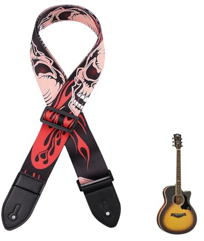 Zimoer Gitarrengurt, Verstellbarer Gitarrenband, Bass Gurt, Verstellbarer Gitarrengurt mit Lederende, Guitar Zubehör für E-Gitarre, Westerngitarre, Akustikgitarre, Bass, für Kinder & Erwachsene (Rot)