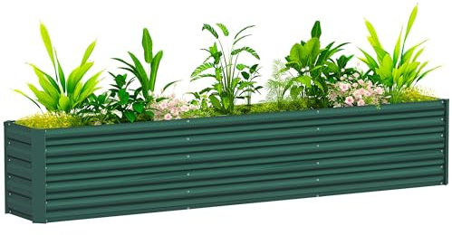 Outsunny Letto per Orto Rialzato da Esterno 394L, Fioriera da Balcone in Acciaio Galvanizzato con Fondo Aperto, per Piante, Fiori e Verdure, 240x40x45cm, Verde