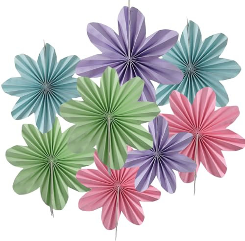 KEQAR 8 Stück Papier Fächer Dekoration Hanging Girlande Blumen Papierfächer Party Deko Set für Hochzeit Geburtstag Tea Party Tischdeko Classroom Baby Shower Backdrop Garland (Vier Farben)