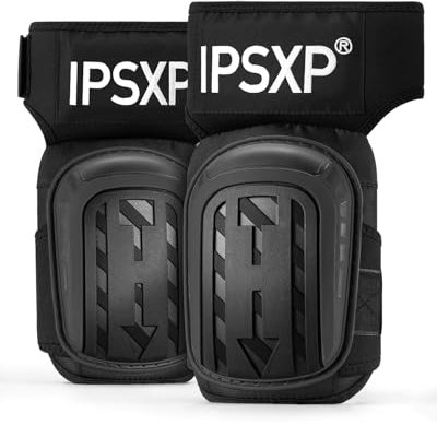 IPSXP Professionelle Knieschoner,robuste Schaum-Polsterung, bequemes Gel-Polster, strapazierfähigen Doppelriemen,Kniepolster für BAU-, Gartenarbeit,verstellbar (Schwarz)