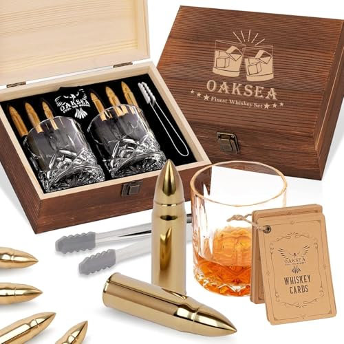 ​​Elegant Whisky Set with 2 Engraved Tumblers & Stainless Steel Cooling Stones - Premium Gift for Birthday/Father's Day with Velvet Case - Ideal for Romantic Evenings