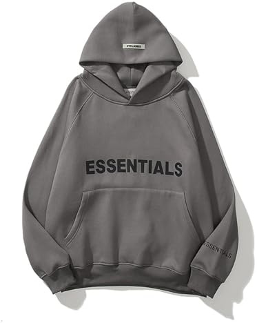 Unisex Fleece Hoodie, 3D Letters Pasted Design, Double-Line Streetwear Pullover(Gray,S)