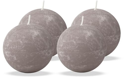 Brandsseller Juego de 4 velas esféricas de 9 cm de diámetro, velas rústicas redondas y teñidas de parafina, larga duración de combustión, velas decorativas para Navidad, corona de Adviento, decoración