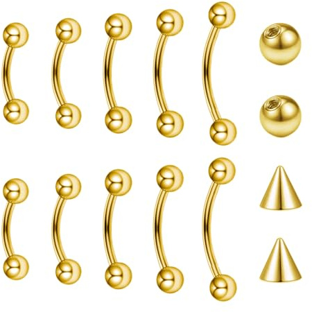 Besyvvin 10pcs Curva Barbell 1,2mm Piercing Labio Ceja Septo Rook Daith Plátano Plata Oro Negro 6mm 8mm 10mm 12mm Acero Quirúrgico