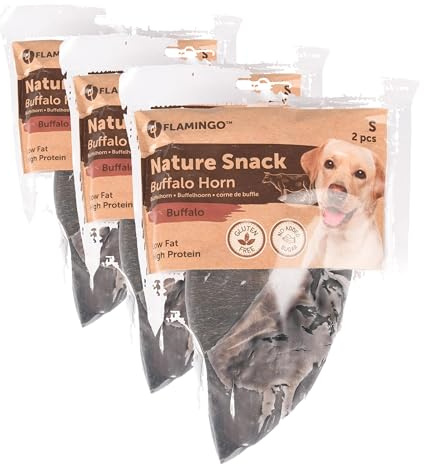 Flamingo Friandise Chien – Corne de Buffle Petite – 260g – Snack Naturel – Mastication Durable – Soin Dentaire (Lot de 3)