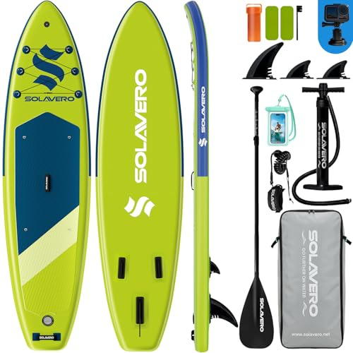 SOLAVERO SUP Board Aufblasbar, Stand Up Paddling Board 323x83x15 cm (200kg)