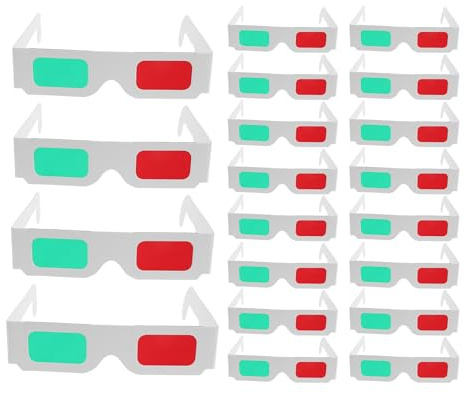 FESTFENDS Lot de 20 Lunettes 3D en Papier pour Films et séries TV - Lunettes anaglyphes à Monture Blanche, Verres Verts et Rouges, pour Films stéréoscopiques, Photos et projets STEM