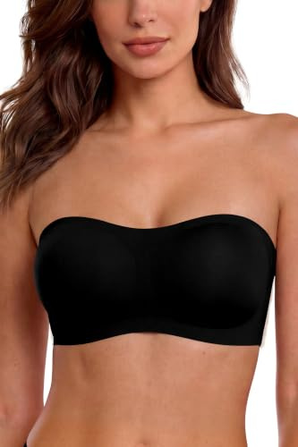 SHEKINI Womens Strapless Multiway Jelly Bra Non Wired Bandeau | Removable Straps, Jelly Gel Wireless Lift, Anti-slip Silicone, Seamless, Convertible, Semi-Fixed Cup, with Bra Extender