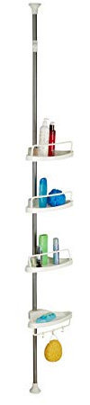 Relaxdays, Argenté Etagère de Douche télescopique, Angle, 4 Niveaux, Plastique, Acier INOX, Salle de Bains, Baignoire, 1 élément