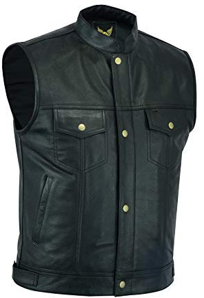 Leatherick SOA Chaleco de motociclista de cuero genuino para hombre, botones abiertos para montar y corte de moda estilo chaleco, con bolsillos profundos (FR/ES, Números, 58, Regular, Regular)
