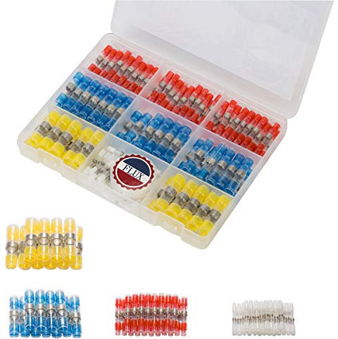 DINGYUAN 140PCS Solder Seal Wire Connectors Kit with Solder Paste，Electrical Waterproof Heat Shrink Butt Connector Solder Sleeve Wire Joint Splices Terminals for Boat, Truck, Automotive