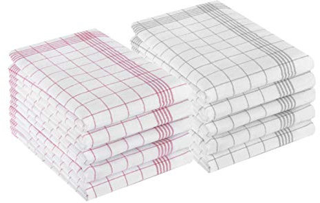 Betz 10er Set 50 x 70 cm Halbleinen Geschirrtücher extrem strapazierfähig und saugstark Geschirrhandtuch Gläsertuch Jacquard Gläsertücher Küchentuch Handtuch MCT-11 HL rot grau