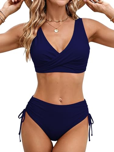 Dambikini 2 stycken dambaddräkt tvådelad Tether halterneck bikini smal passform baddräkt med remmar