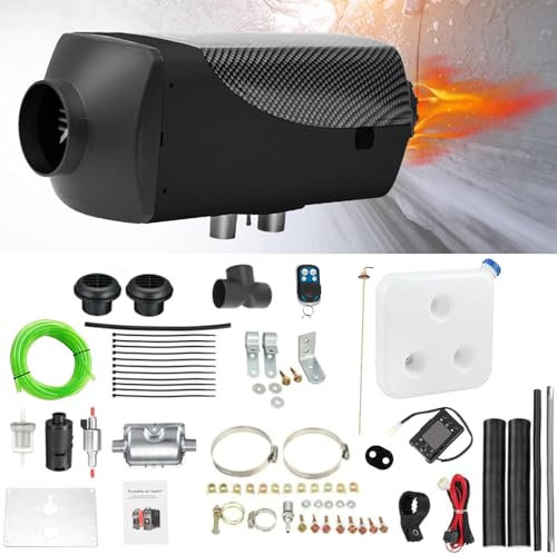 Jacgood 5000W Parking Heater Kit, 5KW 12V Diesel Air Heater, LCD Temperature Monitor Remote Control And 10L Fuel Tank For RV Truck, Boat, Bus, Car Trailer, RV Quick Heating (Black)