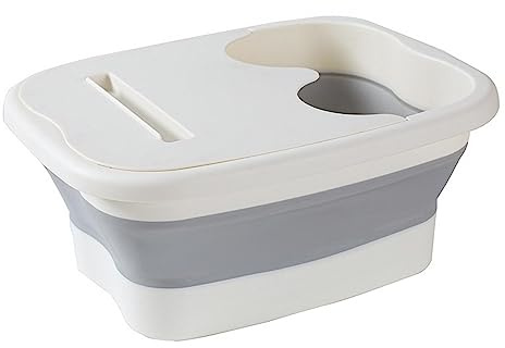 ＡＷＨＡＯ Bain de Pieds Pliable avec Couvercle - Masseur de Pieds Robuste, Durable et Portable, Blanche